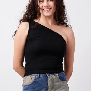 One Shoulder Hem Top black - Topella