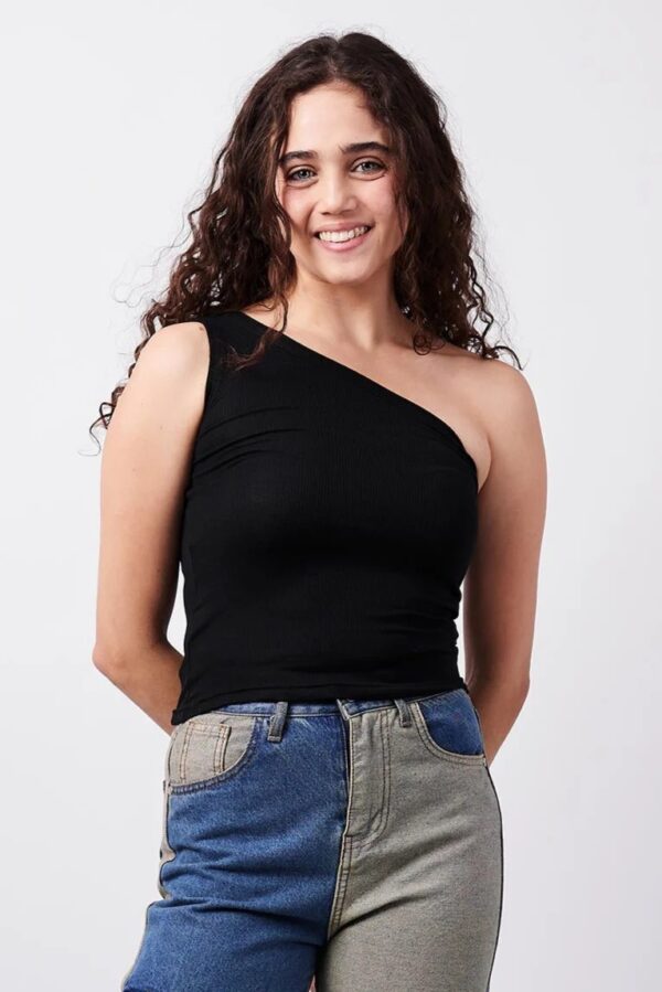 One Shoulder Hem Top black - Topella