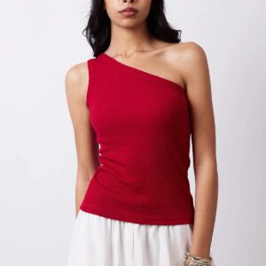 One Shoulder Hem Top Red - Topella