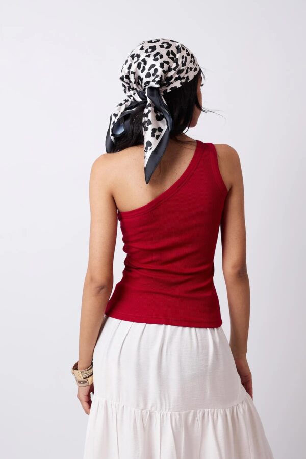 One Shoulder Hem Top Red - Topella - Image 2